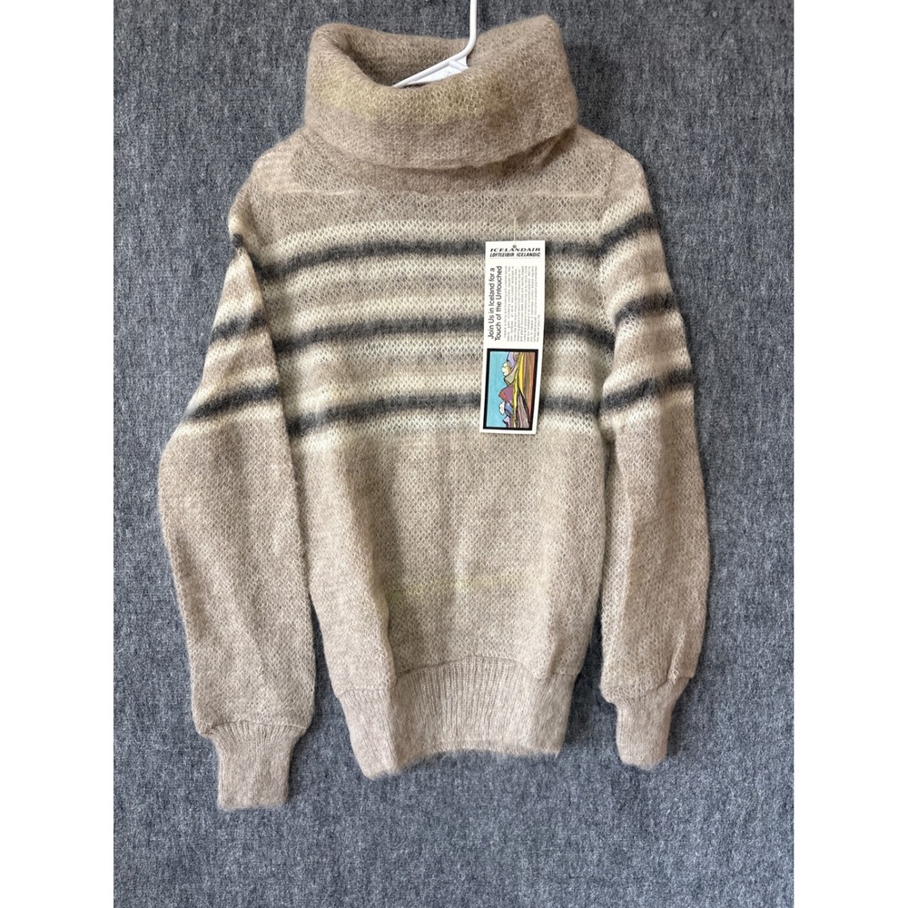 Hilda Ltd Icelandic Wool Turtleneck Sweater Striped Beige Tan Grey Small NWT